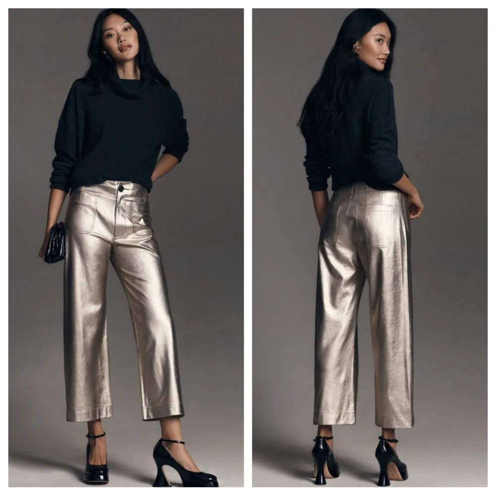 Maeve Colette Metallic Vegan Leather Pants - Picture 1 of 6
